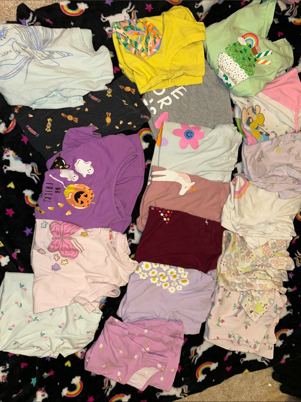 Girls Mixed Short Sleeve Tops Bundle - Colorful Floral & Character Prints